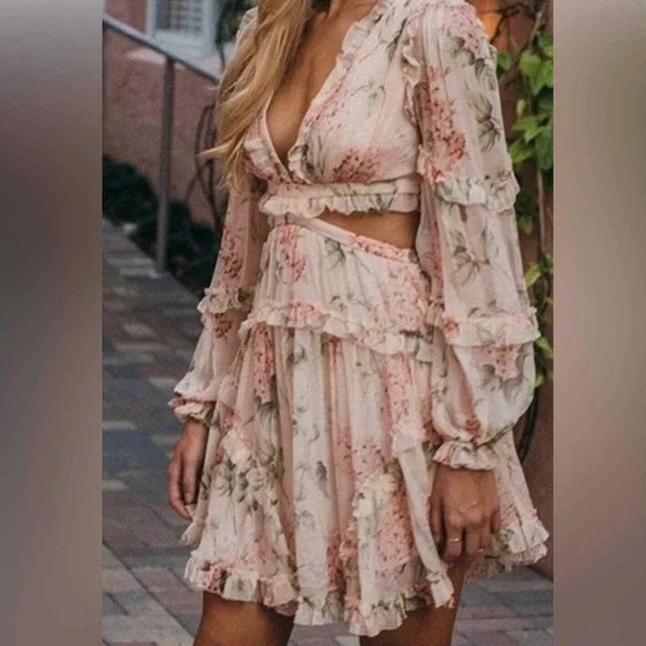 Floral Ruffle Cutout Dress - Picture 9 of 10